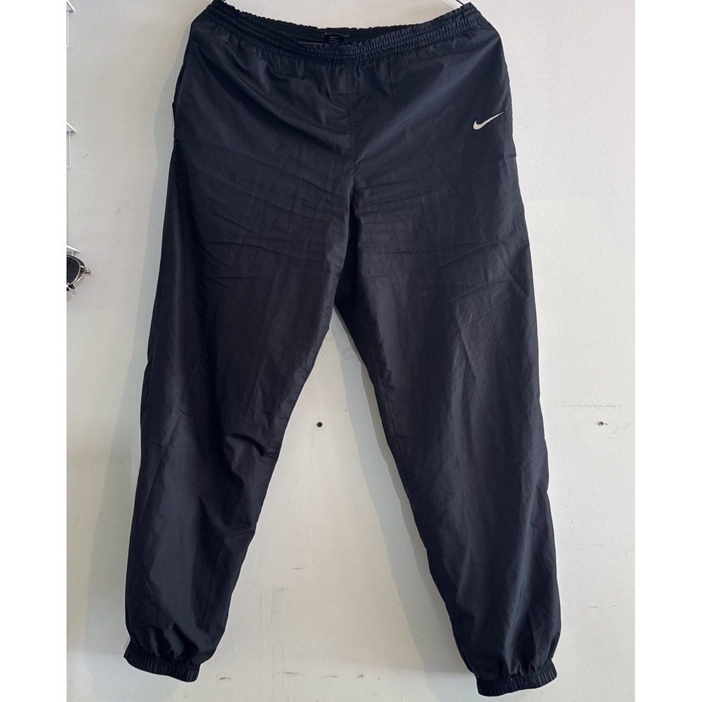 Vintage 90s Nike Black Track Pants Y2K Zipper Bottoms size M Nylon